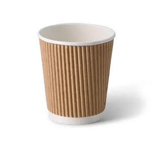 Sturdy And Reliable For Daily Use Ø 80 mm 8Oz Brown Inner White Ripple Coffee Cups Dual Tone Handheld Takeaway Mugs - Product Image 2