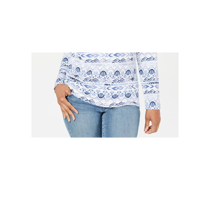 Top da Donna Karen Scott Bianco con Scollo a Goccia, Traspirante in Cotone e Rayon, Ricamato, Versione Aderente Taglia XS - Product Image 3