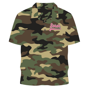 Camo Soror Polo Shirt Greek Sorority Womens Pink & Green College Sisterhood Stylish Casual Polo Apparel - Product Image 5
