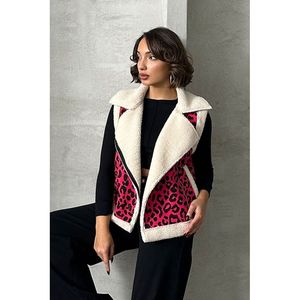 Chaleco de Felpa con Estampado de Leopardo para Mujer, Marca TOPSHOW, Mezcla de Algodón y Poliéster, Prenda Exterior sin Mangas de Piel Sintética Suave para Uso Casual - Product Image 5