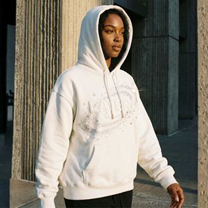 Sudadera con Capucha para Mujer, 500 g/m², Felpa de Algodón, con Cristales de Estrás, Diseño Gráfico, Top Corto, Estilo Urbano, Fabricante - Product Image 2