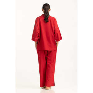 Conjunto de 2 Piezas Ipst-55224 de Viscosa con Textura, Estilo Casual, Tela Crepé, para Primavera/Verano, Largo hasta la Rodilla, Mangas Tres Cuartos - Product Image 3