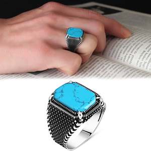 Azuris Turkish 925 Sterling Silver Men's <b>Ring</b> Fine Ottoman Style Jewelry Natural Stone Black VALKH1368 - Product Image 2
