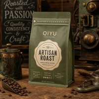 Sachet d'emballage de café personnalisé à fond plat, pochette à soufflet latéral avec valve et fermeture éclair, haute barrière