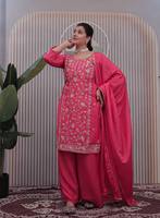 Traje de secuencia de cordón de diseñador indio con Sharara Color Rosa Chinon Ropa de fiesta de seda Ropa occidental Ropa étnica