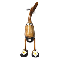 Canard en bois de bambou en gros pour la décoration de la maison avec étiquette de nom personnalisée, figurine d'animal en bois de canard
