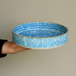 Ensaladera de cerámica ecológica pulida grande azul claro, diseño clásico para fiestas de utensilios de cocina-World Craft Impex - Product Image 1