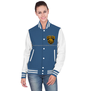 Chaqueta universitaria de lana de algodón personalizada para mujer Chaqueta universitaria de entrenador bordada con estilo - Product Image 1