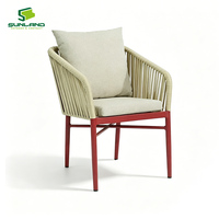 Chaise de salle à manger d'extérieur en corde d'oléfine avec cadre en aluminium, fauteuil tressé avec coussin pour café, restaurant, terrasse