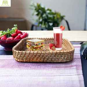 Bandeja de mimbre tejida de PP tejida redonda hecha a mano con asa, mesa de té, plato de fruta para aperitivos, bandeja de mimbre para el hogar - Product Image 3