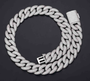 Collar de Plata de Ley con Dijes de Estilo Hip Hop con Moissanita VVS1, Pasa el Test de Diamantes, Cadena Cubana de Dos Tonos con Detalles - Product Image 1