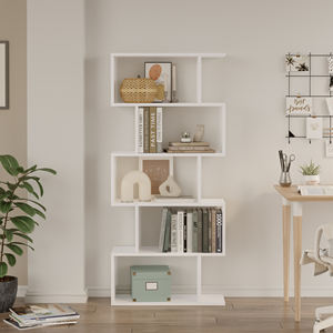 Librería Vertical de madera blanca de 5 niveles de Santorini, resistente, elegante, Modular, diseño moderno, comedor, hogar, oficina, dormitorio, envío gratis - Product Image 5