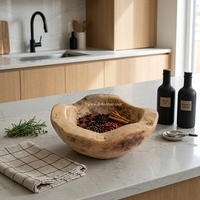 Bol de service artisanal en bois de tamarin, écologique, design moderne pour salade de fruits et soupe, vaisselle décorative en gros