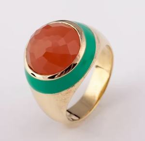 แหวนพลอยสีเงินสเตอร์ลิงขนาดใหญ่สำหรับผู้ชายชุบทองหินสีพีชมูนสโตนธรรมชาติสำหรับเป็นของขวัญงานปาร์ตี้ส่งตรงจากโรงงานประเทศไทย - Product Image 1