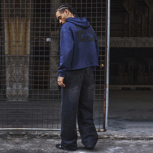 Sweat-shirts en coton écologiques pour hommes, mode durable, impression personnalisée de marque, prix d'usine, couleur bleue, unisexe à capuche - Product Image 4