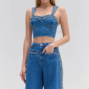 Coupe-vent fabriqué en usine pour femmes Denim Crop Top meilleure qualité respirant coton fait femmes Denim Crop Top - Product Image 1