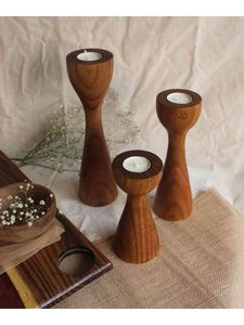 Bougeoir pilier en bois rustique Style saule pour la décoration intérieure Table de noël pièce maîtresse bougeoirs en bois bocaux à bougies - Product Image 2