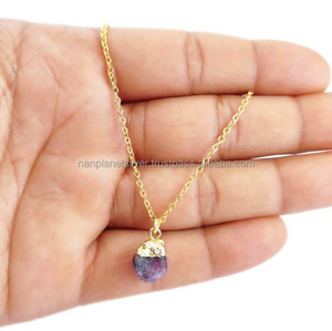 Pierre de Tourmaline brute naturelle taille 8-10mm Vermeil en or collier en argent Sterling 925 électroplaqué collier de pierres précieuses de guérison - Product Image 2