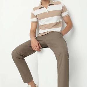 Media cremallera de estilo casual para hombre para polo con top de patrón sólido de rayas personalizadas de secado rápido - Product Image 1