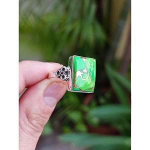Handmade 925 Sterling Silver <b>Ring</b> with Green Copper <b>Turquoise</b> Gemstone Licensed Private Brand Cushion Style <b>Ring</b> - Product Image 6