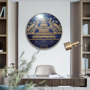 Decorazione circolare della parete a tema antico edificio cinese blu e <span class=keywords><strong>oro</strong></span> | Pannello intricato in metallo - Product Image 6