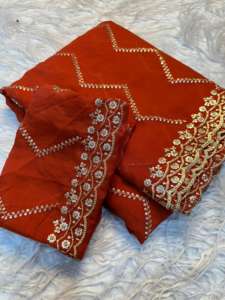 Sari indien NC Moss Sattin Dual Shad Multi Sequence Emrodairy Work avec chemisier assorti, vêtements pour femmes indiennes, sans impression, en stock - Product Image 6