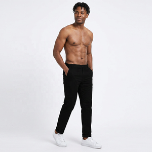 Pantalon décontracté en coton noir pour homme, taille élastique, fermeture boutonnée, coupe droite, respirant, poids moyen, idéal pour l'automne - Product Image 6