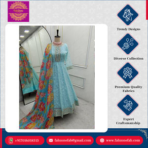 Soie organza Tebby pure entièrement cousue avec broderie lourde Séquence de 5mm Ensemble Anarkali Gwon Pent et Dupatta pour tenue de fête - Product Image 4