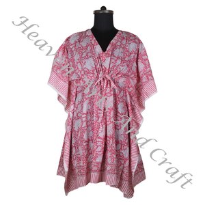 Nueva llegada 2024 indio mano bloque estampado Kaftan Robe KFCS167 vestido de verano Kimono vacaciones vestido holgado ropa de mujer - Product Image 5