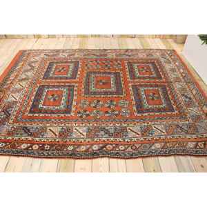 Tapis turc vintage, grand tapis de 6,6 x 9 pieds, tapis en laine rouge et bleu à pois - Product Image 2