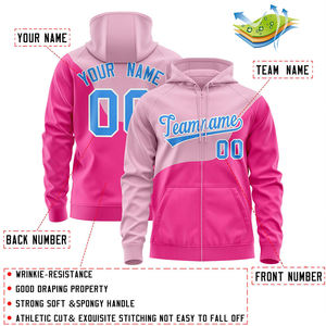 Custom <b>Pink</b> Light <b>Pink</b> Color Block Zip Up Hoodie Personalized Sweatshirt Team Name Number Logo Athletic Sportswear School Cheer - Product Image 2