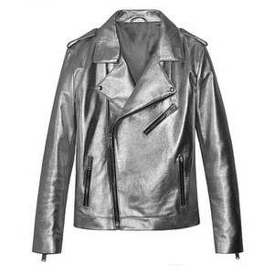 OEM Custom Cowhide <b>Genuine</b> 100% Leather Windproof Cotton <b>Nylon</b> Jacket Zipper Closure Men Leather Jacket - Product Image 5