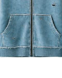 Sweat à capuche zippé bleu délavé avec broderie de poisson koi, streetwear délavé, vêtement personnalisé OEM, veste en coton teint en pièce - Product Image 5