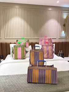 กระเป๋าช้อปปิ้งลายทางทำจากไนลอนรีไซเคิลทำมือกระเป๋าซิปพลาสติกแฟชั่นแบบใช้ซ้ำได้เป็นมิตรกับสิ่งแวดล้อม - Product Image 4