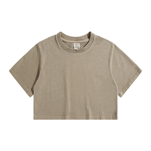 2024 femmes personnalisé haut court T-shirt lavage à l'acide plaine ample t-shirt décontracté femmes O cou coton haut court t-shirt - Product Image 5