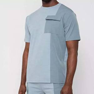 ชุดกางเกงขาสั้นลำลองสีเข้มลายบล็อกสำหรับผู้ชาย,ชุดวอร์มเสื้อผ้าสำหรับผู้ชายผ้าฝ้ายโพลีเอสเตอร์มีกระเป๋าและโลโก้สองชิ้นสำหรับฤดูร้อน - Product Image 2