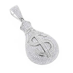 Pendentif diamant Hip Hop 2 carats 100% naturel en forme de sac à argent, plaqué rhodium, acier inoxydable, Luxira Gemone Diamonds pour femmes - Product Image 3