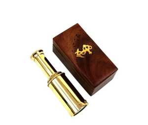 Mini télescope en laiton vintage à 2 volets avec boîte en bois Jumelles Pirate nautique Spyglass Capitaines Télescope en laiton - Product Image 2