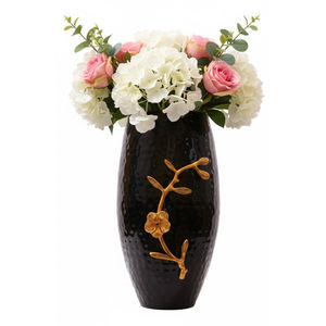 Modern Handcrafted Metal Flower <b>Vase</b> <b>Set</b> Of <b>3</b> Black & Gold Dholak Shape Decorative Tabletop <b>Vases</b> Elegant Home Living Room Decor - Product Image 5