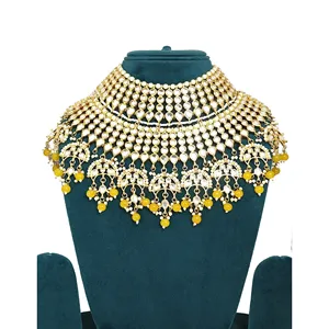 Kundan Bridal Necklace <b>Set</b> with <b>Gold</b> Plate Earrings and Maang Tikka Yellow Fine <b>Jewelry</b> for Weddings and Gifts - Product Image 3