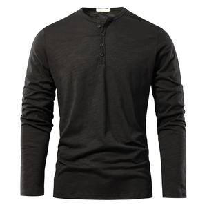 T-shirt pour homme en coton 100% tricoté sans col à manches longues, décontracté, de haute qualité, classique, pour le printemps - Product Image 6