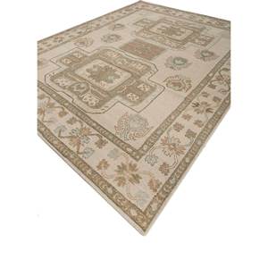 Tapis en laine noués à la main Erbe, couleur ivoire, épaisseur 10 mm, style Tabriz, rectangulaires à motifs médaillon, pour la maison, salon, chambre à coucher, chambre d'adolescent - Product Image 2
