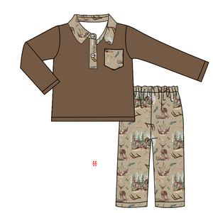 ODM Fábrica Nuevo diseño Niños Trajes Transpirable Animales Imprimir Nuevo estilo Bebé Niños Color marrón Ropa - Product Image 2