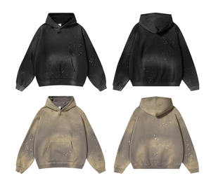 Sweat-shirts à capuche pour hommes, impression hip-hop, lourds, pull-over personnalisé, coton français, vintage, délavé à l'acide, effet usé - Product Image 5