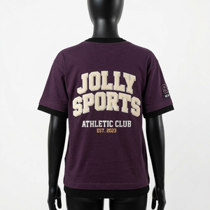 T-shirt double couche en coton premium 200 GSM pour femme, violet, avec logo imprimé à l'intérieur contrastant - Product Image 3