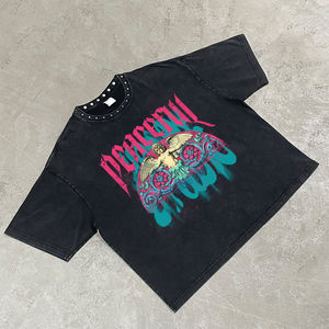 Camiseta de Gran Tamaño para Hombre, Estilo Urbano, Lavada al Ácido, con Estampado Gráfico Personalizado y Remaches - Product Image 2