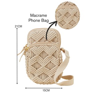 Bolso de mano cruzado informal de macramé para mujer OEM/ODM, cuerda de algodón de ganchillo hecha a mano con cremallera abierta, estilo de mujer de tamaño pequeño - Product Image 1