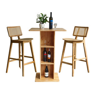 Combo Set 70cm Square Wood <b>Bar</b> <b>Table</b> <b>and</b> 2 <b>Stools</b> for Basement Restaurant Hotel Furniture CBCF304 - Product Image 3