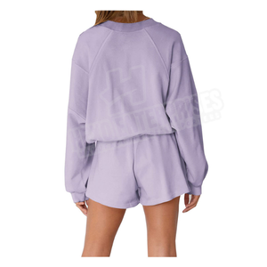 Cotton Women Custom Sweatsuit Training Jogging Wear 2 Piece Set Sportswear Oversized <b>Crewneck</b> Shorts Tracksuits Jogger Set - Product Image 3