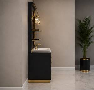 Estación de Trabajo de Barbería Moderna de Alta Gama con Espejo Doble, Marco Dorado, Lavabo y Almacenamiento |   Muebles de Salón para Barberías Decorsall - Product Image 3